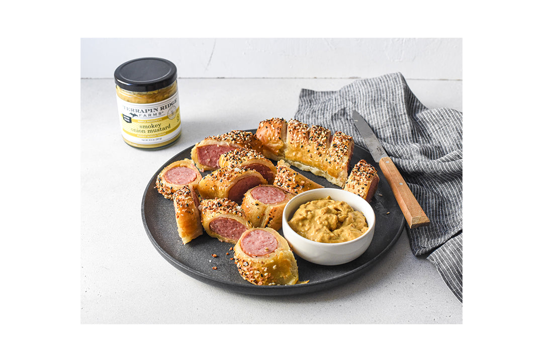Kielbasa Pigs in a Blanket with Terrapin Ridge Farms Smokey Onion Mustard Kielbasa Pigs in a Blanket with Terrapin Ridge Farms Smokey Onion Mustard